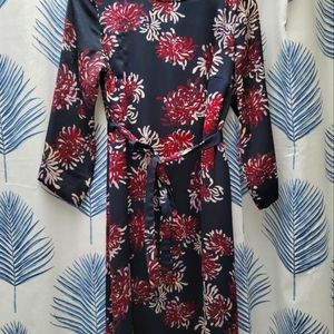 H&M Mama Spring Dress, Silky Textured Fabric w/ Abstract Floral Print, Waist Tie